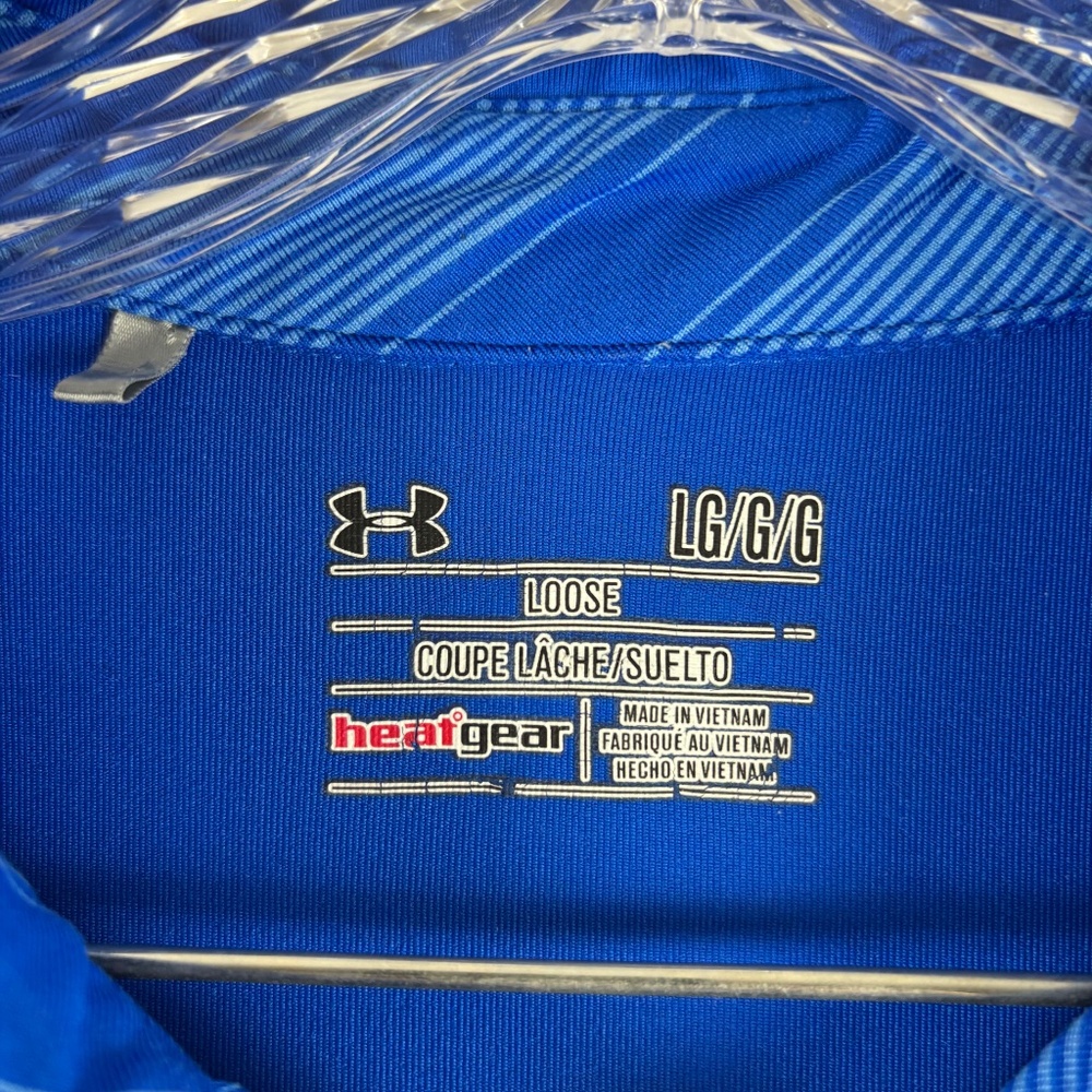 Under Armour, Blue Stripes, Loose, Heat Gear, Polo Short Sleeve, Shirt Size L - Picture 5 of 12